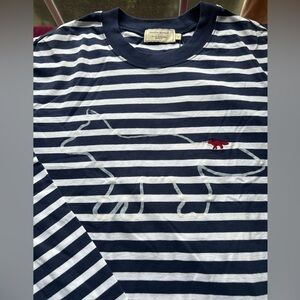 MAISON KITSUNE Navy and White Striped Tee